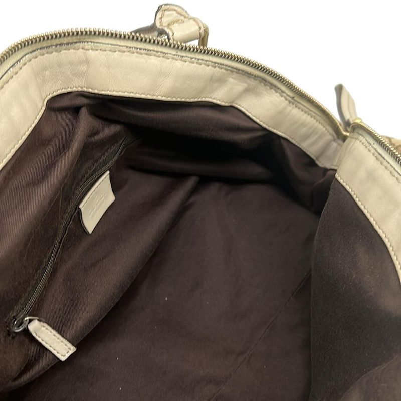 Gucci Handbag GG Pattern Beige Dark Brown Ivory Leather