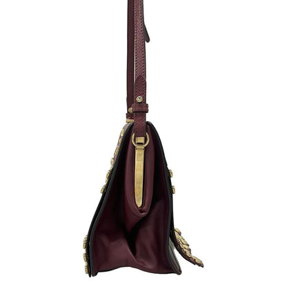 Prada Shoulder Bag Gold Fringe Line Stone Leather
