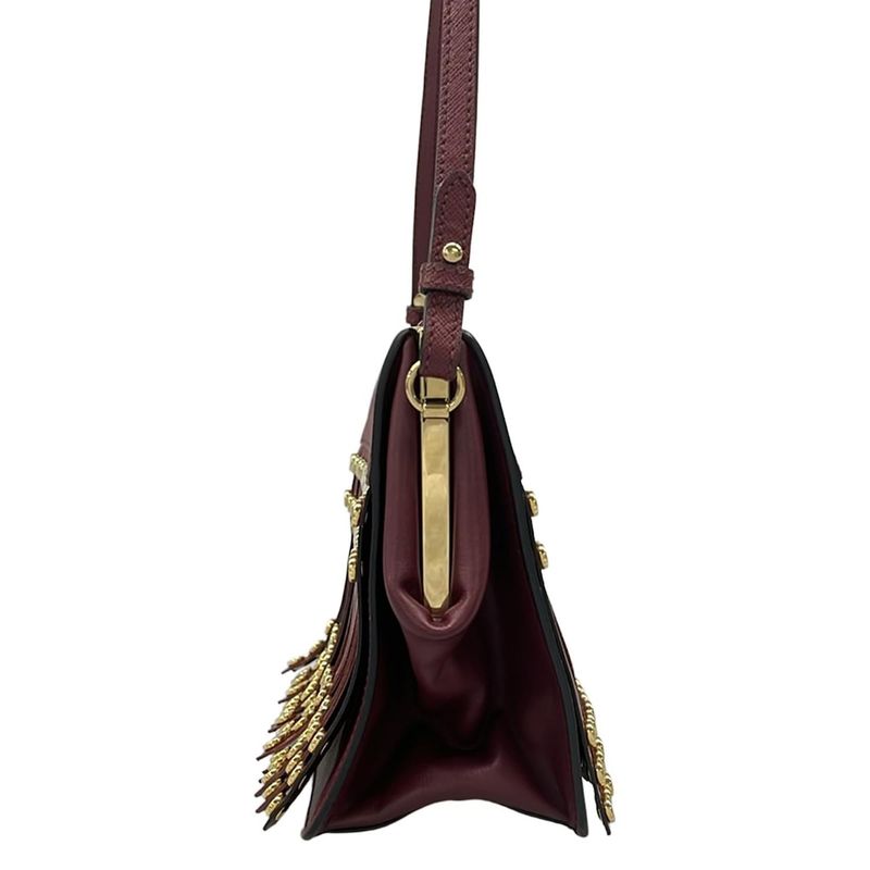 Prada Shoulder Bag Gold Fringe Line Stone Leather