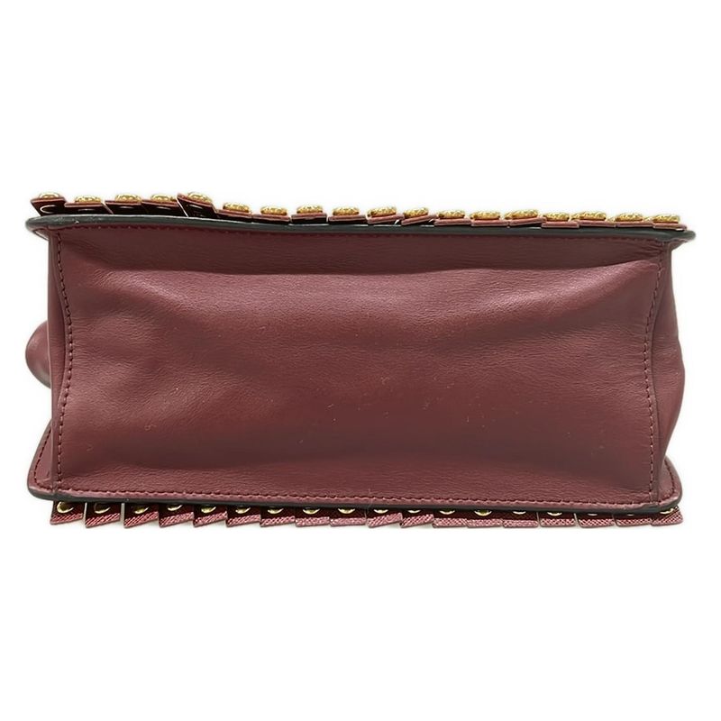 Prada Shoulder Bag Gold Fringe Line Stone Leather