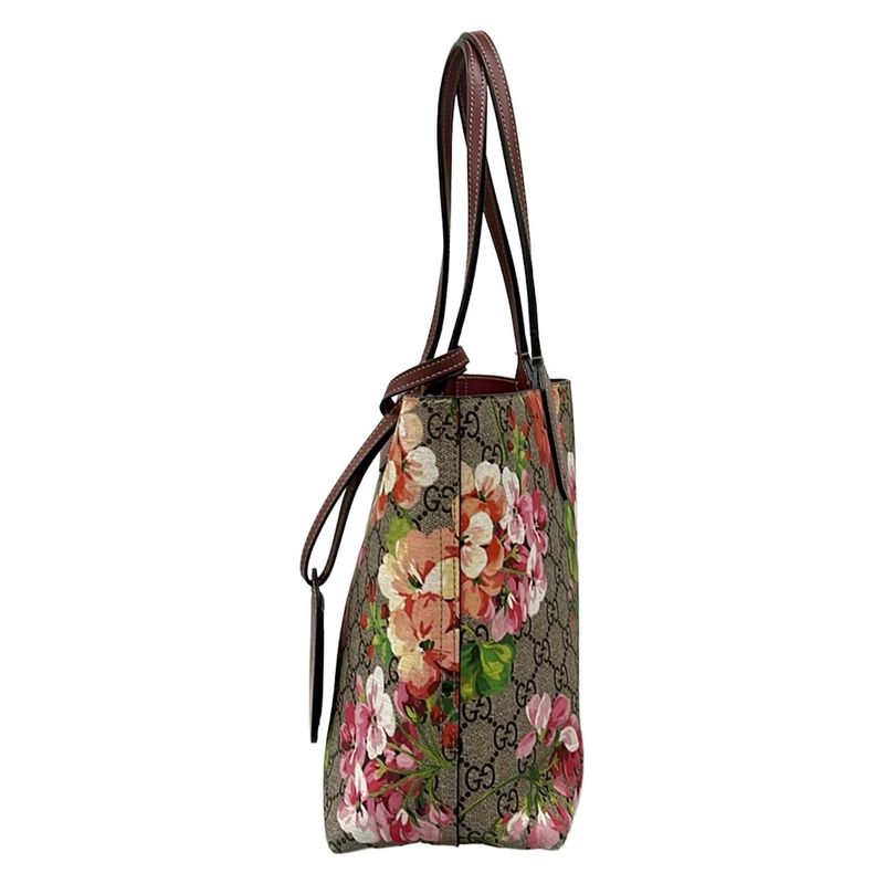 Gucci Tote GG Blooms Gray Gold Multi Reversible Leather