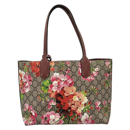 Gucci Tote GG Blooms Gray Gold Multi Reversible Leather