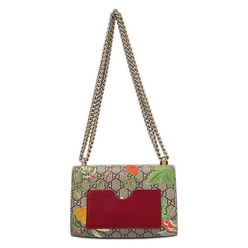 Gucci Shoulder Bag Padlock Small Tian Beige Dark Brown Multi Chain Leather