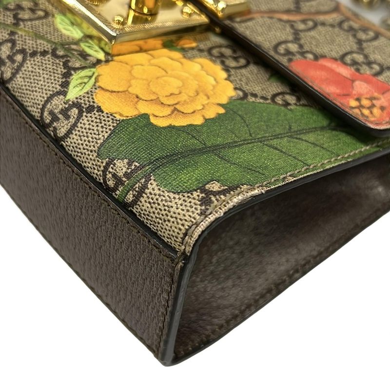 Gucci Shoulder Bag Padlock Small Tian Beige Dark Brown Multi Chain Leather