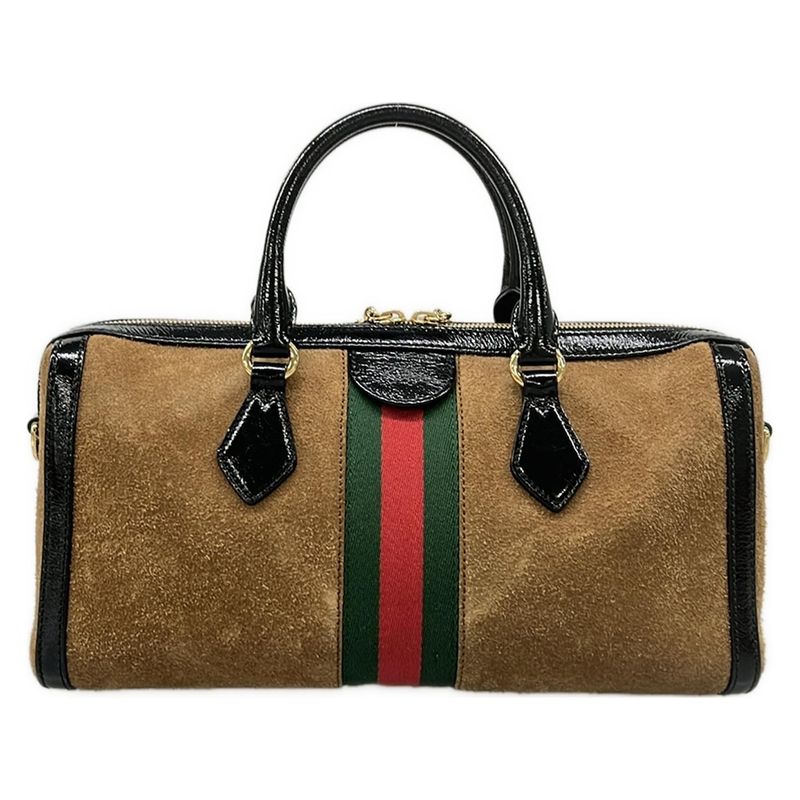 Gucci Handbag Ophidia Top Handle Bag Brown Black Multi Cotton Leather