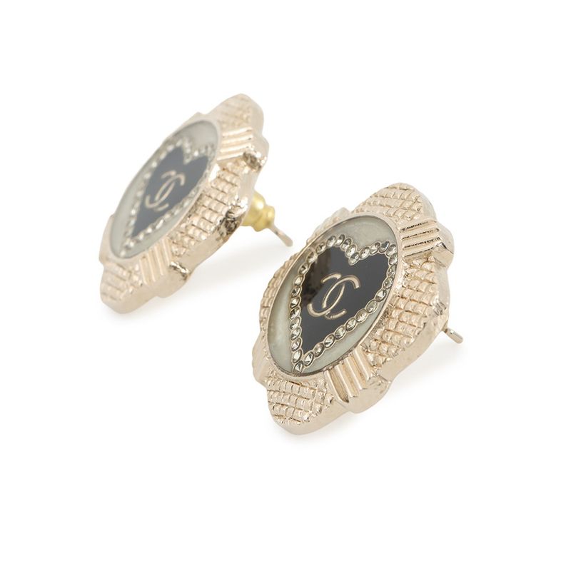 Chanel Earrings CC Logo Square Line Stone