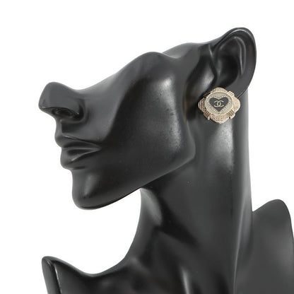 Chanel Earrings CC Logo Square Line Stone
