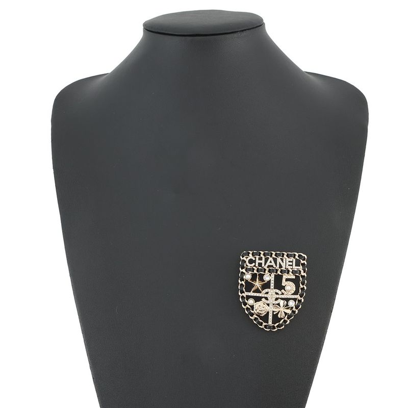 Chanel Brooch CC Logo Emblem Icon Line Stone Faux Pearl