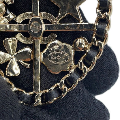 Chanel Brooch CC Logo Emblem Icon Line Stone Faux Pearl