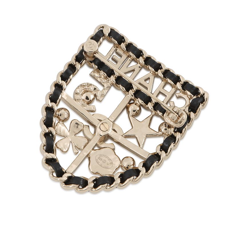 Chanel Brooch CC Logo Emblem Icon Line Stone Faux Pearl