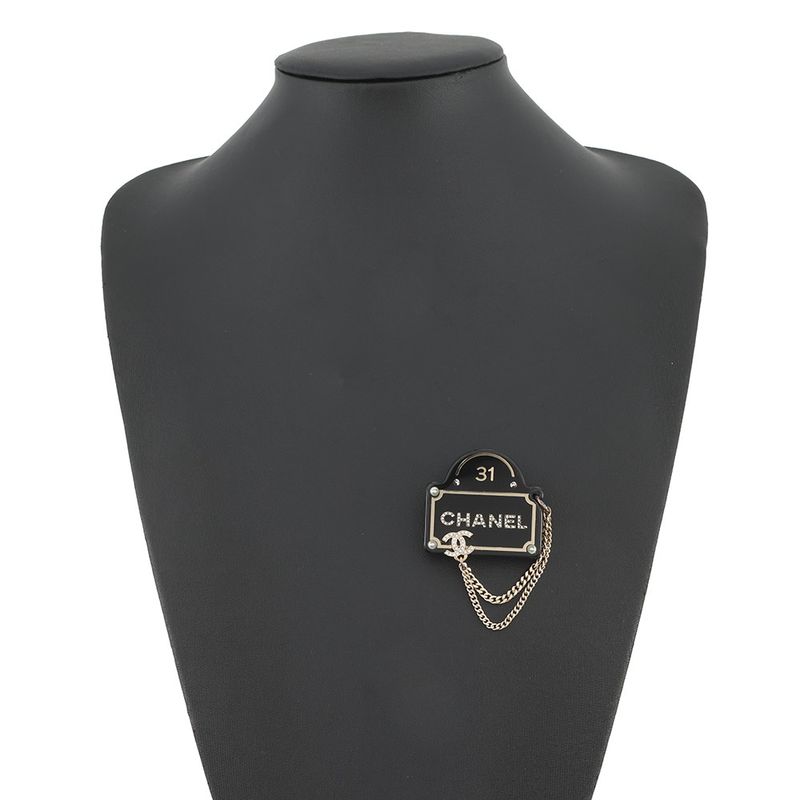 Chanel Brooch CC Logo Chain Line Stone Faux Pearl