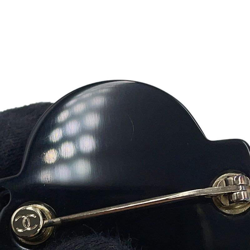 Chanel Brooch CC Logo Chain Line Stone Faux Pearl