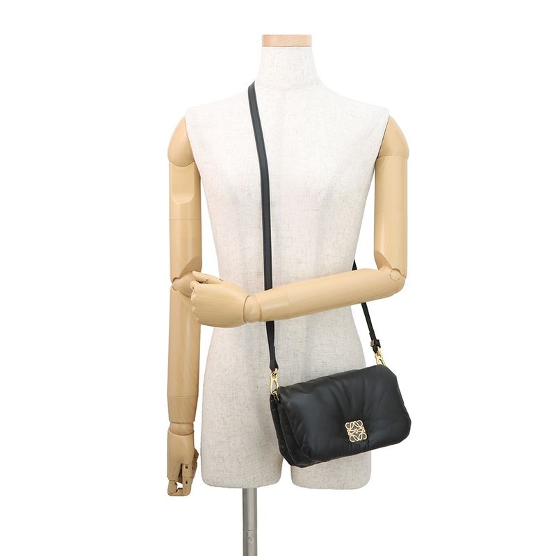 Loewe Shoulder Bag Goya Puffer Mini Shiny Nappa Lambskin Black