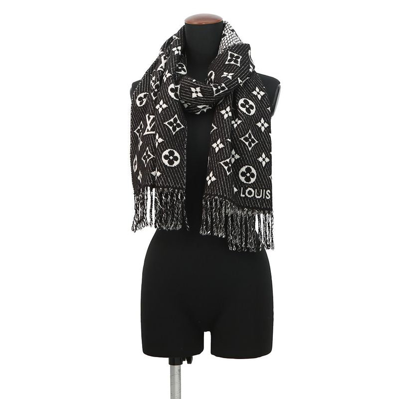 Louis Vuitton Scarf Echarpe LV Toujour Silk Cashmere Shawl Monogram Black
