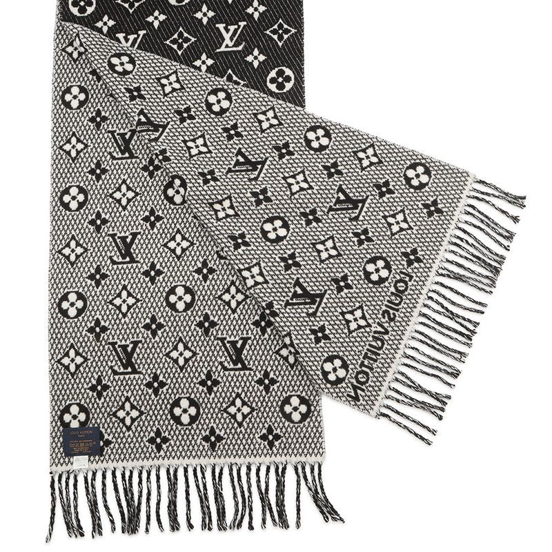 Louis Vuitton Scarf Echarpe LV Toujour Silk Cashmere Shawl Monogram Black
