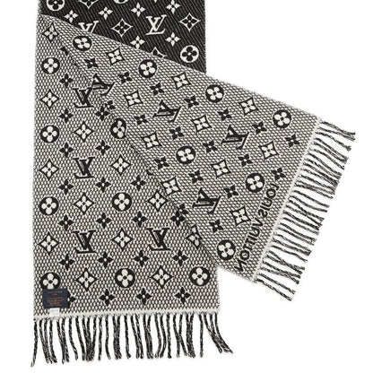 Louis Vuitton Scarf Echarpe LV Toujour Silk Cashmere Shawl Monogram Black