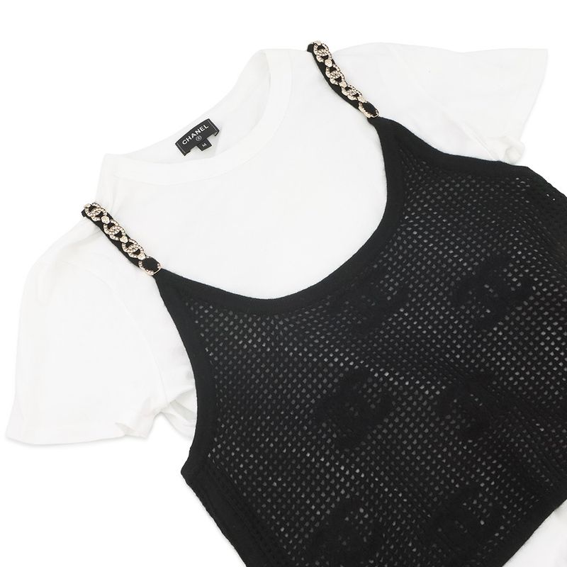 Chanel T-Shirt CC Logo Bustier Layering M White Black