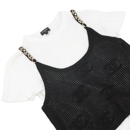 Chanel T-Shirt CC Logo Bustier Layering M White Black
