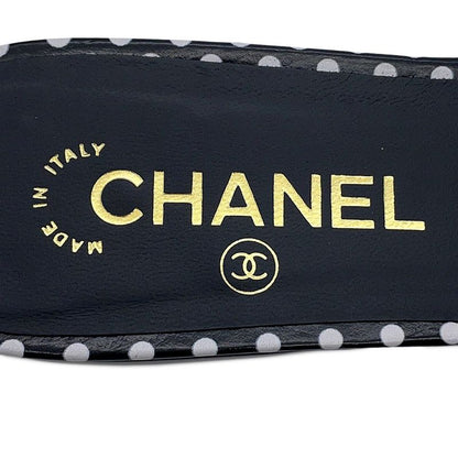 Chanel Sandals CC Logo Camellia Dot Lambskin 38c Shoes Mule Black White