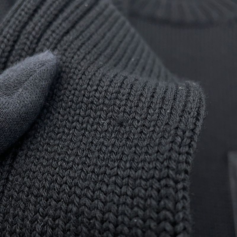 Prada Knit Triangle Logo Sweater Wool 52 Top Black