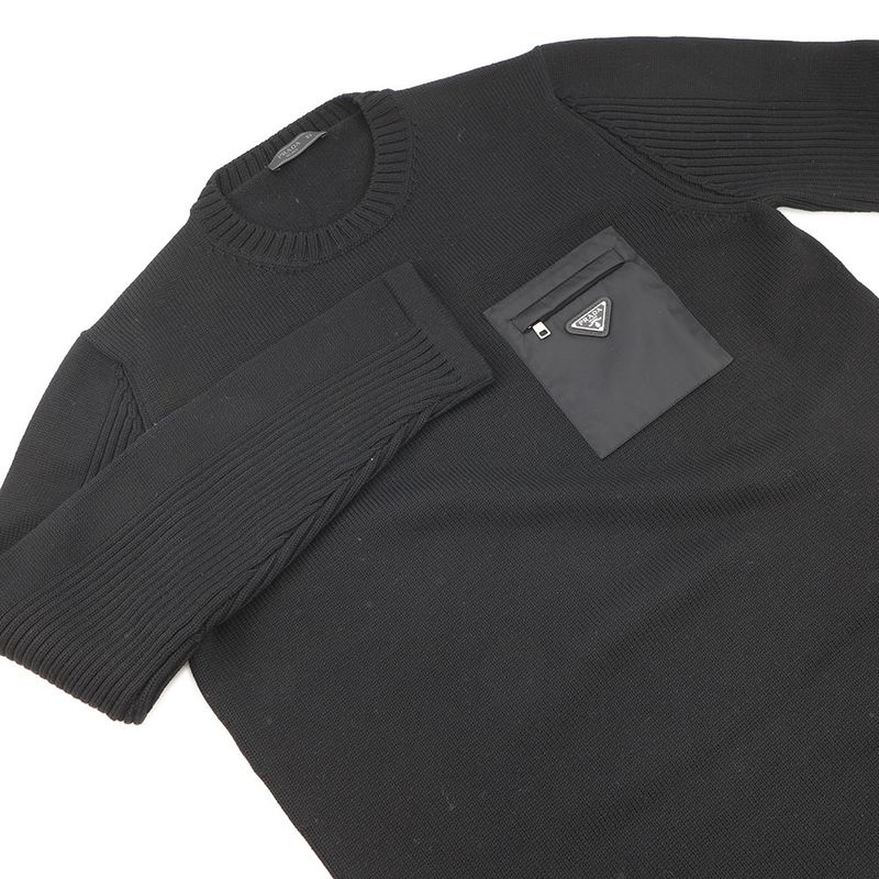 Prada Knit Triangle Logo Sweater Wool 52 Top Black