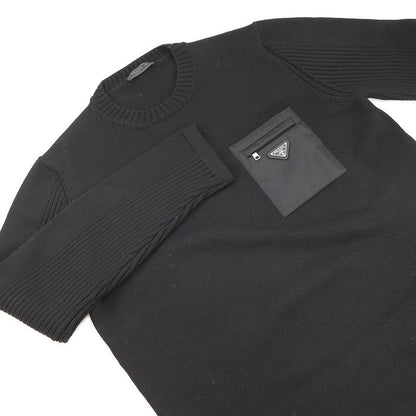 Prada Knit Triangle Logo Sweater Wool 52 Top Black
