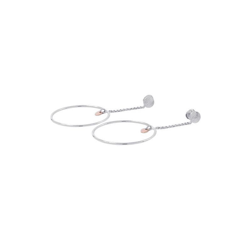 Hermes Earrings Exlibris Hoop Silver 18k Pink Gold