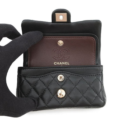 Chanel Charm CC Logo Quilted Mini Bag Lambskin Mini Pouch Case Black
