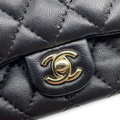 Chanel Charm CC Logo Quilted Mini Bag Lambskin Mini Pouch Case Black