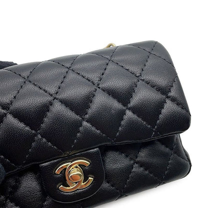 Chanel Charm CC Logo Quilted Mini Bag Lambskin Mini Pouch Case Black