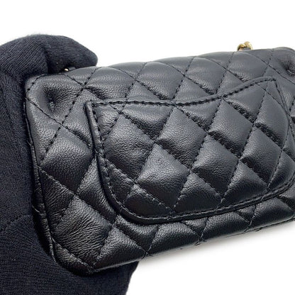 Chanel Charm CC Logo Quilted Mini Bag Lambskin Mini Pouch Case Black
