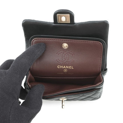 Chanel Charm CC Logo Quilted Mini Bag Lambskin Mini Pouch Case Black
