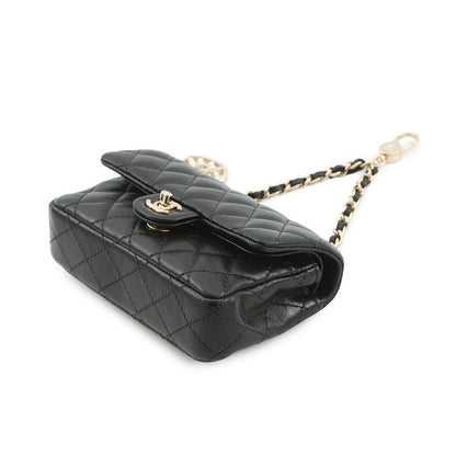 Chanel Charm CC Logo Quilted Mini Bag Lambskin Mini Pouch Case Black