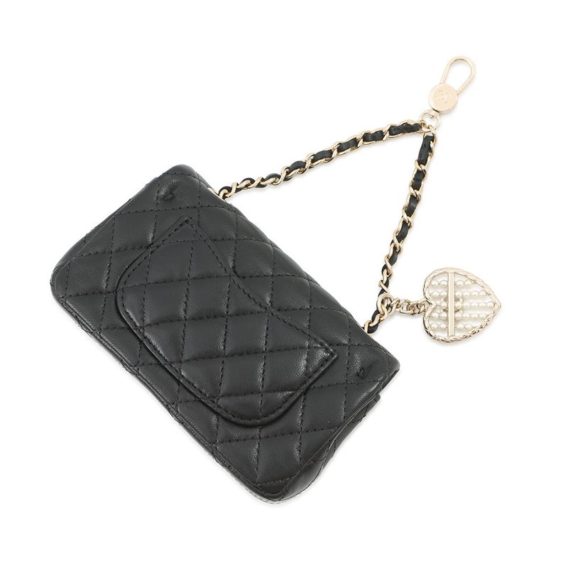 Chanel Charm CC Logo Quilted Mini Bag Lambskin Mini Pouch Case Black
