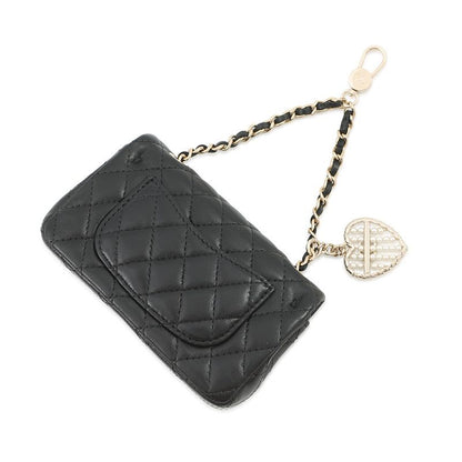 Chanel Charm CC Logo Quilted Mini Bag Lambskin Mini Pouch Case Black