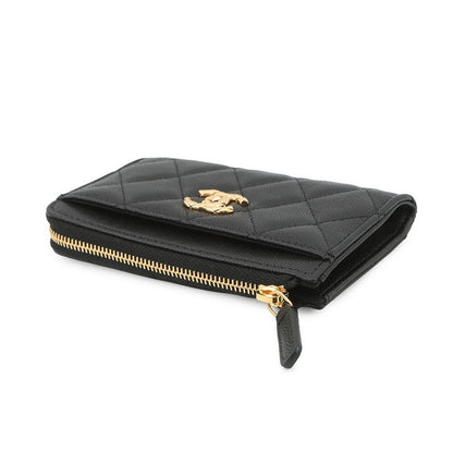 Chanel Coin Case CC Logo Quilted Fragment Caviar Leather Card Black