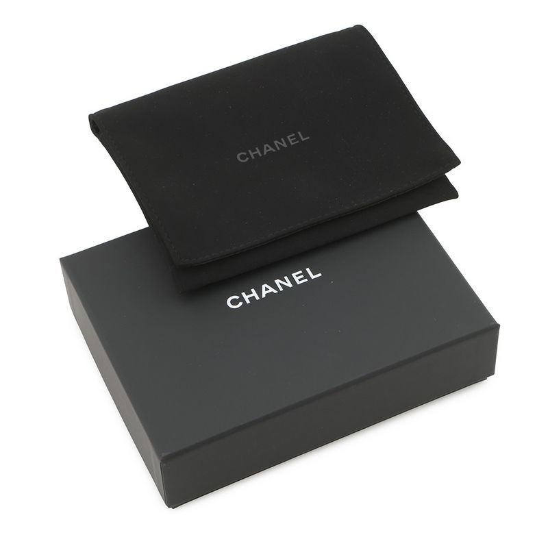 Chanel Coin Case CC Logo Quilted Fragment Caviar Leather Card Black