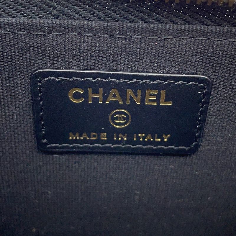 Chanel Coin Case CC Logo Quilted Fragment Caviar Leather Card Black