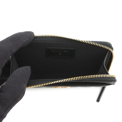 Chanel Coin Case CC Logo Quilted Fragment Caviar Leather Card Black