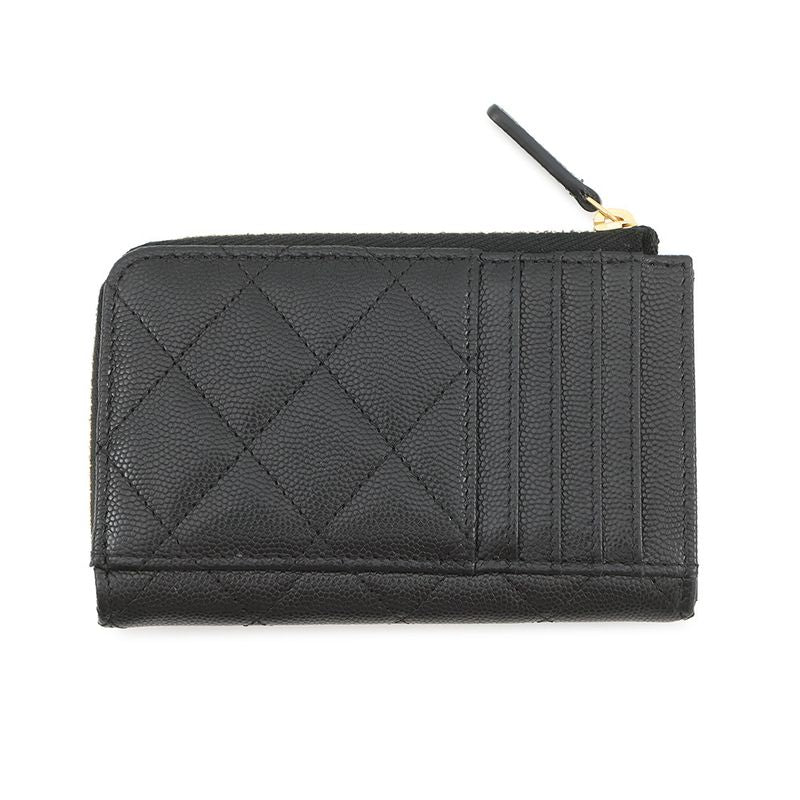 Chanel Coin Case CC Logo Quilted Fragment Caviar Leather Card Black