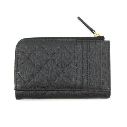 Chanel Coin Case CC Logo Quilted Fragment Caviar Leather Card Black