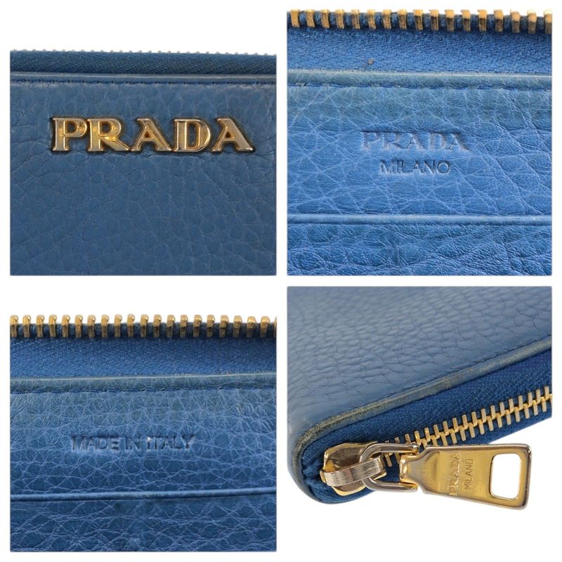 Prada Blue Gold Leather Wallet