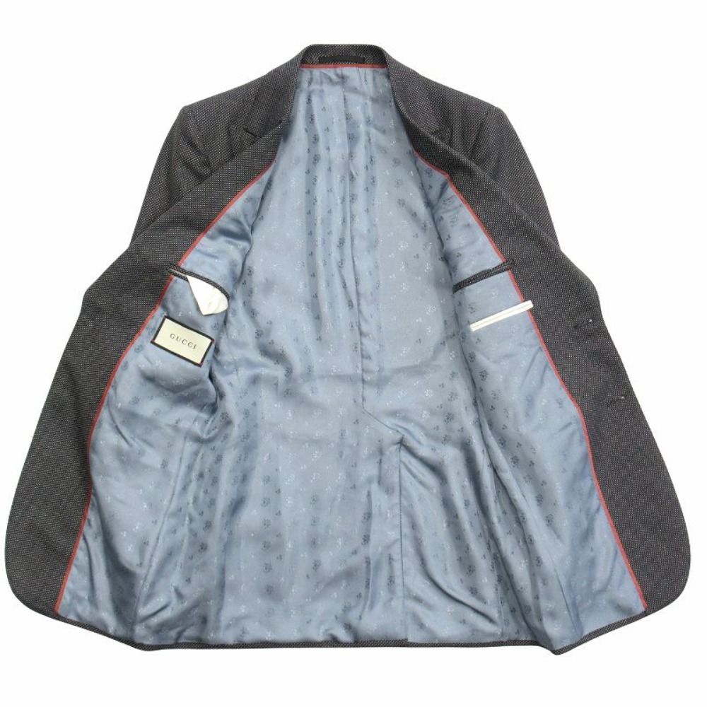 Gucci Back Logo Embroidery Tweed Jacket Blue Leather Peaked Lapel Michele Era 7