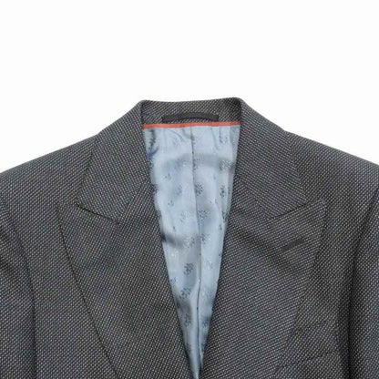 Gucci Back Logo Embroidery Tweed Jacket Blue Leather Peaked Lapel Michele Era 7