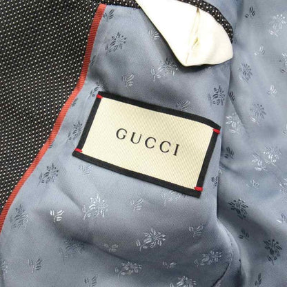 Gucci Back Logo Embroidery Tweed Jacket Blue Leather Peaked Lapel Michele Era 7