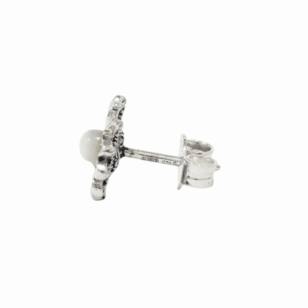 Gucci Polished Double Flower Studs Earrings Mother of Pearl Silver