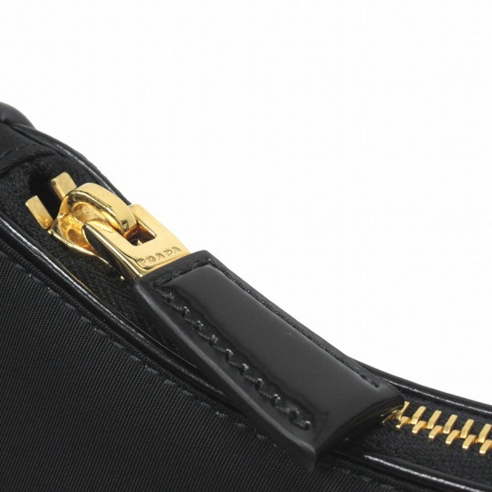 Prada Ake Small Nylon Leather Shoulder Hand Bag Triangle Logo Gold Black