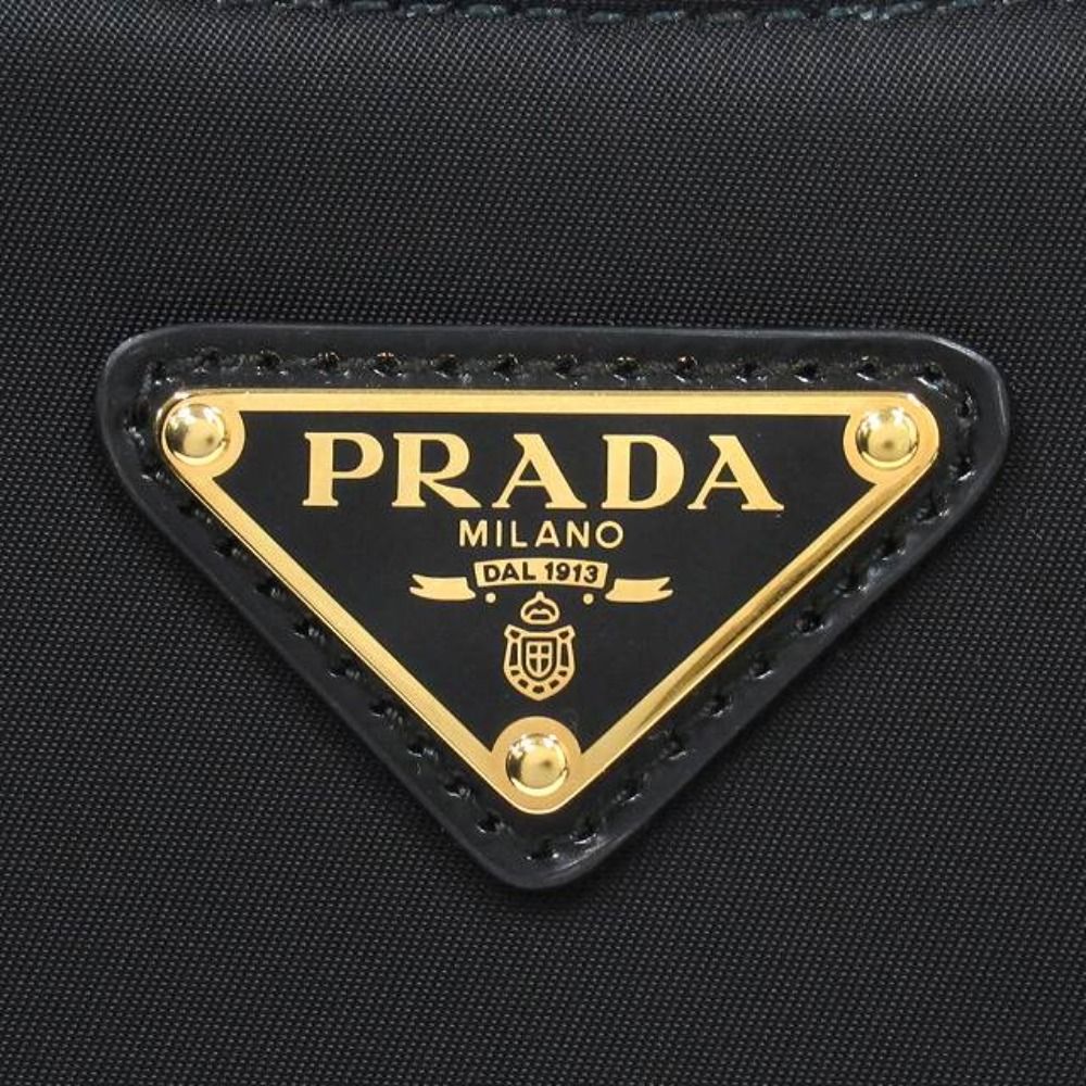 Prada Ake Small Nylon Leather Shoulder Hand Bag Triangle Logo Gold Black