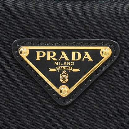 Prada Ake Small Nylon Leather Shoulder Hand Bag Triangle Logo Gold Black