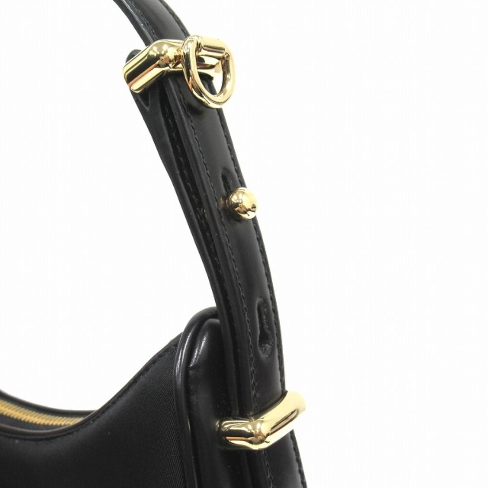 Prada Ake Small Nylon Leather Shoulder Hand Bag Triangle Logo Gold Black